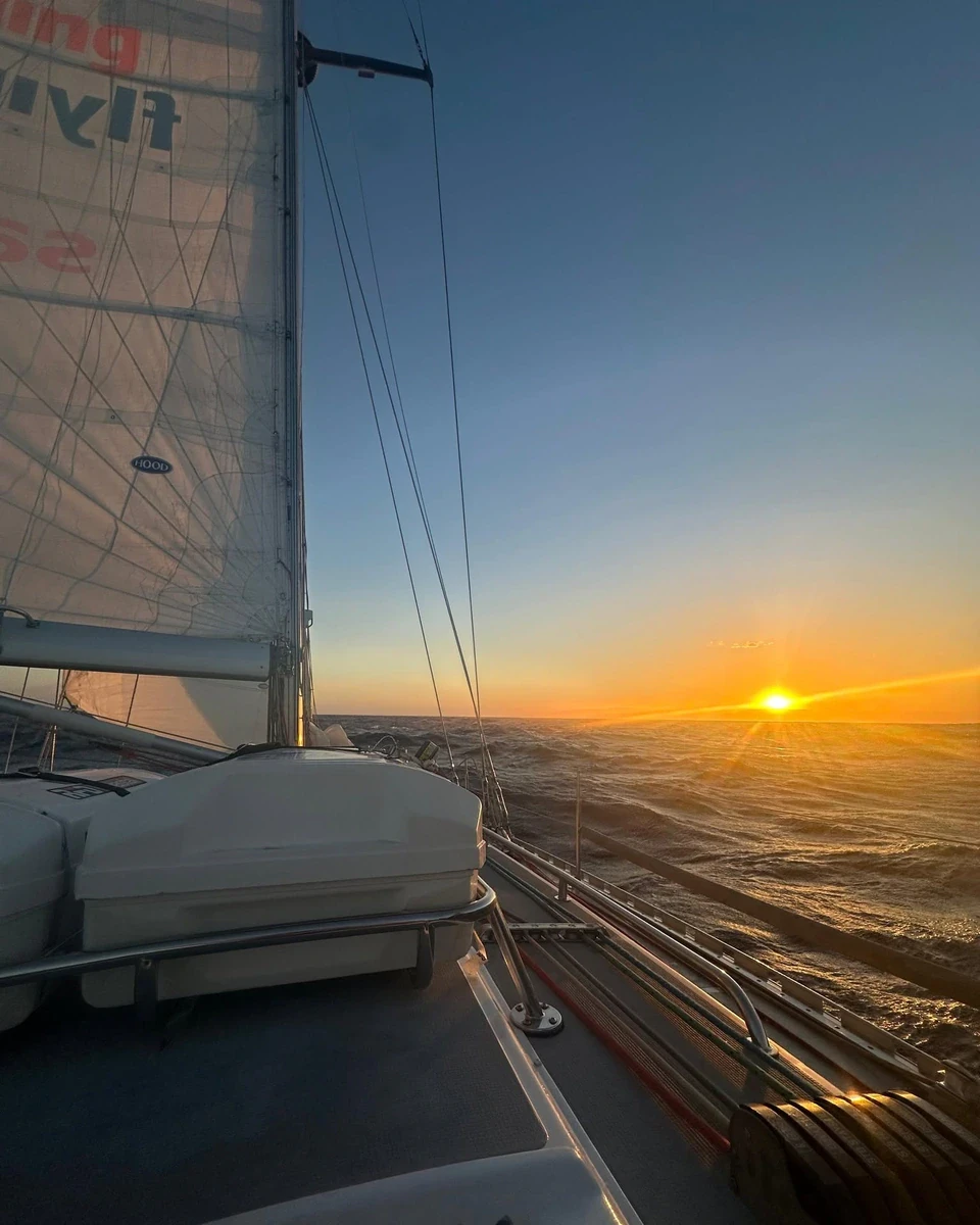 Sunset seen from the deck of a Flying Fish sailing yacht